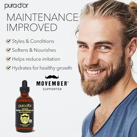 PURA D'OR Beard Oil (4oz Value Size) 100% Pure & Natural Leave-In Conditioner and Softener, For Groomed Beard Growth, Mustache, Face and Skin, For Men