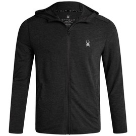 Spyder Mens Athletic Hoodies - Full Zip UPF 30+ Breathable Lightweight Hoodies for Men - Moisture-Wicking Hooded Sweatshirt, Size Medium, Heather Black
