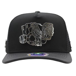 Ferreti Hats Los 3 Vicios FT86M Black Baseball Cap - Premium Rooster Hat for Men and Women, Black Snapback Hat, Ball Caps for Men for Any Occasion, Rooster Trucker Hat, Gorra para Hombre Ajustable