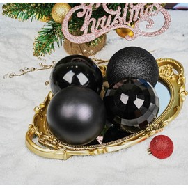 Emopeak 4Pcs Christmas Balls Ornaments Tree Ornaments for Xmas Tree Holiday Wreath Garland Decor Ornaments Birthday Valentines Day Easter Holiday Wedding Decorations(Black, 4"/10CM)