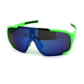 Mens Exposed Mirrored Lens Racer Shield Plastic Sport Sunglasses Green Blue Mirror