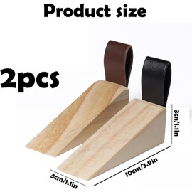 Addein 2Pcs Wooden Door Stop, Door Wedges Indoors, Security Door Stopper, Wooden Doorstops Wedge with Leather Clip for Bedroom, Kitchen, Office Doors