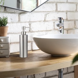 Relaxdays Soap Dispenser 300ml Stainless Steel Refillable Soap Shower Gel Bathroom Kitchen Hand Soap Dispenser Silver