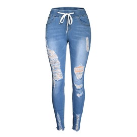 Aodrusa - jeans rasgados para mujer con cordón elástico en la cintura elástica y pantalones ajustados hasta el tobillo, Azul claro, 14-16
