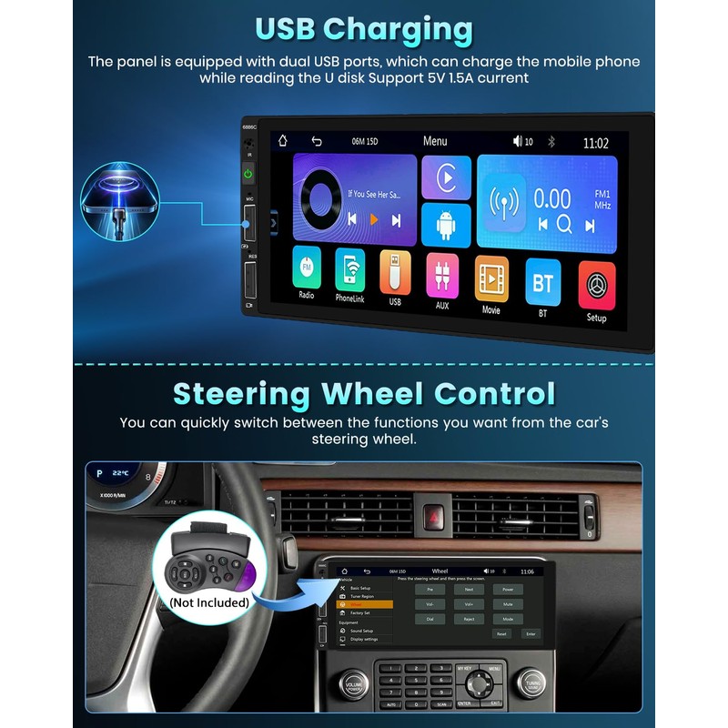 Hikity 6.9 Inch Single Din Car Stereo Carplay Android Auto,