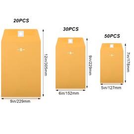 Zonon 100 Pieces 3 Sizes Clasp Envelopes Kraft Paper Catalog Clasp Envelope with Closure for Filing, Storing, Privacy Ensuring or Mailing Documents (9'' x 12'', 6'' x 9'', 5 ''x 7'')