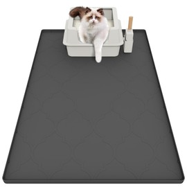 Cat Litter Box Mat, 34" X 22" Large Silicone Cat Litter Trapping Mat, Easy Clean for Scatter Control, Soft on Kitty Paws, Waterproof, Urine-Proof, Non-Slip Kitty Litter Mat for Floor, Black