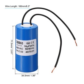 PATIKIL 16uf CBB60 Run Capacitor,1Pcs AC 450V 2 Wires 50/60Hz Motor Running Capacitor 210x34.5x71.5mm for Washing Machine, Cleaning Machine Pump Motor Star, Blue