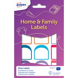 Avery Shoes Labels, Name Labels, Stick on School Labels, 24 Labels per Pack (2 Sizes in The Pack: 30x30 mm, 15x30 mm), White with Bold Coloured Edges