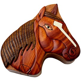 Horse - All Natural Wood Intarsia Puzzle Box - Handcrafted with Secret Compartment