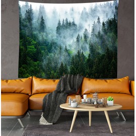 BELECO Misty Forest Tapestry Wall Hanging 60x50 Inch Foggy Tree Art Wall Tapestry Woodland Landscape Nature Backdrop Tapestries for Dorm Aesthetic Bedroom Living Room Home Office Decor