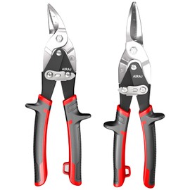 AIRAJ Tin Snips 2-Piece Set-Heavy Duty Tin Snips-Straight and Right Cut-Cutting Tool for Metal-Chrome Forged Steel-Double Pivot Action Straight and Right Cutting Tin Snips-Ergonomic Handle