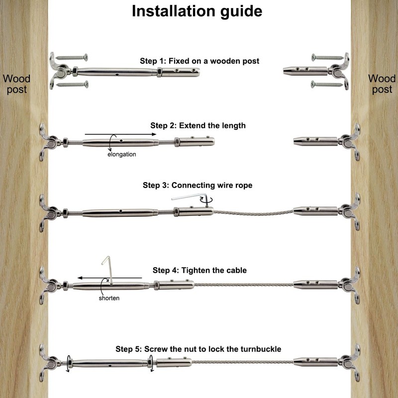 Iutuuk Stainless Steel Cable Railing Hardware Kit for Wood Post