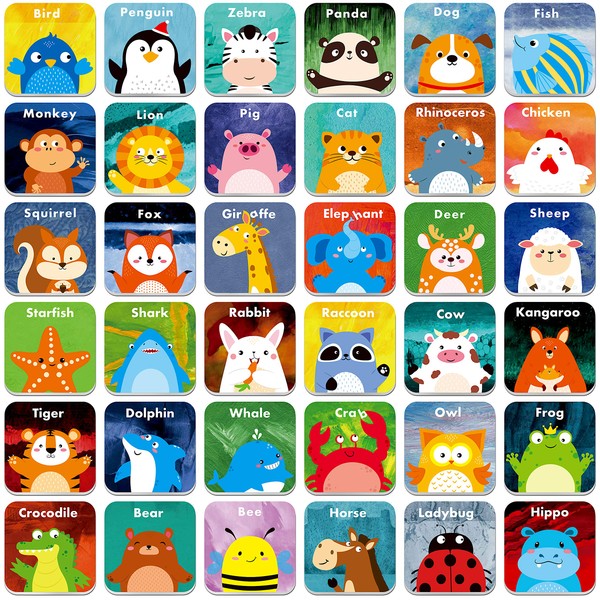 36 Pair Animals Matching Game Cartoon Flash Cards Erasable(72 PCs, Each Measures 2” X 2”)