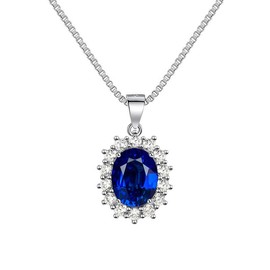 Mingkeda Princess Diana Kate Middleton Natural Sapphire Necklace for Women with Lab Created Gemstone, Pendant Necklace for Women with Birthstone, Engagement Anniversary Birthday Women's Gift (Silver Sapphire)