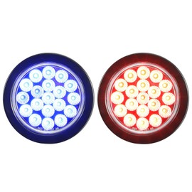 Partsam 2Pcs 4 Inch Dual Revolution Round Red Stop Turn Tail Lights to Blue Auxiliary Lights 19 Diodes w/ Rubber Grommet 3-Prong Wire Pigtails Red/Blue 4" Round Led Trailer Tail Lights 12V Clear Lens