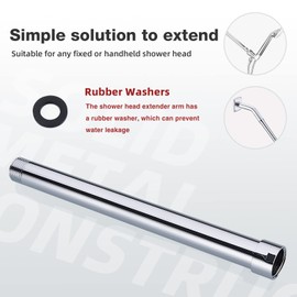 10 Inch Shower Arm Extender Stainless Steel Shower Head Extension Arm, 1/2 Inch Female to Male High Flow Shower Arm, Chrome
