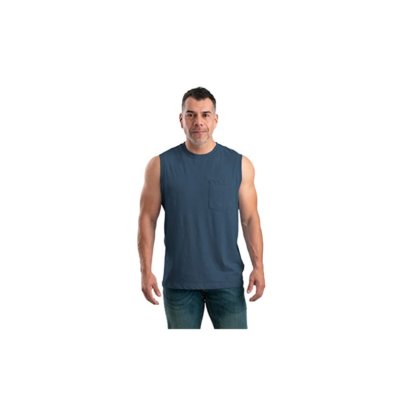 Berne Men's Lightweight Performance Sleeveless Pocket T-Shirt, X-Large, Regular, Space
