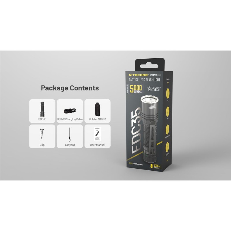 Nitecore EDC35 5000 Lumen LED USB-C Rechargeable Flood/spot Beam Tactical
