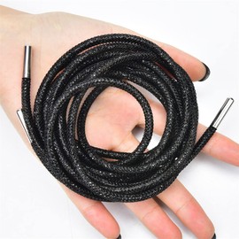 XINMILI Popular Shoelace 140Cm Round Black Rhinestone Rope Diamond String Crystal Trimming Diy Trouser Hoodie Drawstring Cord Garment Accessories(All Black, 140CM)