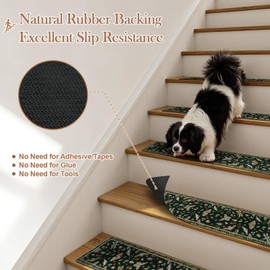 OJIA Insect Print Stair Treads Non Slip Stair Runners for Wooden Steps Indoor, 15PCS 8"x30" Rubber Backing Carpet Treads for Wood Stairs Staircase Step Treads for Kids & Dogs, Stair Covers, Black