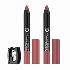 Colors Queen Color It All Lip Crayon Lipstick | Long Lasting Lip Crayon Matte Lipstick Waterproof | Highly Pigmented Non Transfer Lip Crayon for Women (Nudit & Rouge, 2)