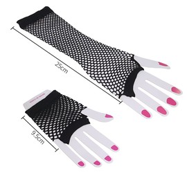 DBOO Fishnet Gloves 2 Pairs Long & Short Fingerless Fishnet Gloves Net Mesh Gloves Stretchy Mesh Retro Gloves 0s Fancy Dress Costume Party Supplies