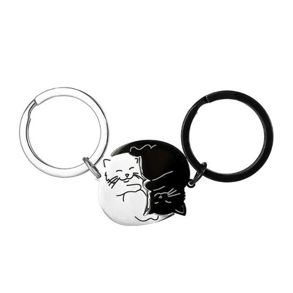 shilipu Cute Black White Cat Couple Keychain Animal Cat Pendant