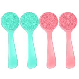 YBEATY 4PCS Silicone Manual Facial Cleansing Brush Skin Friendly Soft Bristles Facial Cleansing Brushes Waterproof Scrubber Exfoliating Brush for Blackheads Whiteheads Makeup Residu Removal Blue Pink
