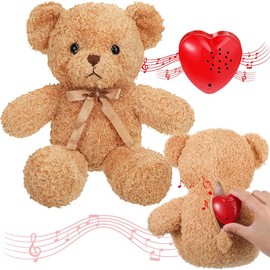 16 Inch Bear Stuffed Animal with Voice Recorder Set 60 Seconds Voice Sound Recorder Module Christmas Plush Stuffed Animal Bear with Zipper Sound Box Recordable Heart for Girls Boys Christmas Valentine's Day Wedding Anniversary Birthday Gift - Color: Ligh