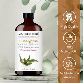 Majestic Pure Aceite esencial de eucalipto, puro y natural con grado terapéutico, aceite de eucalipto de primera calidad, 4 onzas