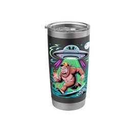 Funny Bigfoot and Alien Escape Sasquatch Cartoon Stainless Steel Insulated Tumbler