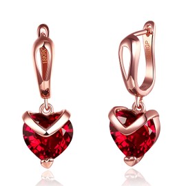 Blingsoul Red Dangle Earrings - Romantic Leverback Rose Gold Earrings Jewelry for Women | [J100043] Red Heart
