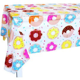 Happium Donut Party Tablecloth, Rectangular Table Cover for Dining Room Kitchen Decor, Disposable Plastic Picnic TableCover for Kids Birthday, Donut Theme Party Decoration Supplies