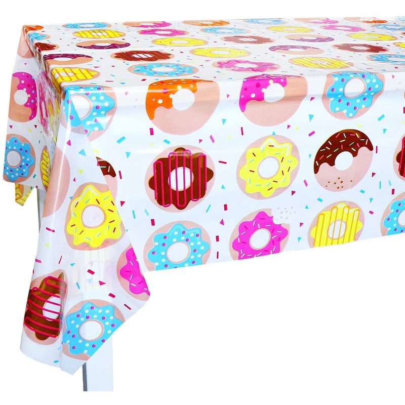 Happium Donut Party Tablecloth, Rectangular Table Cover for Dining Room