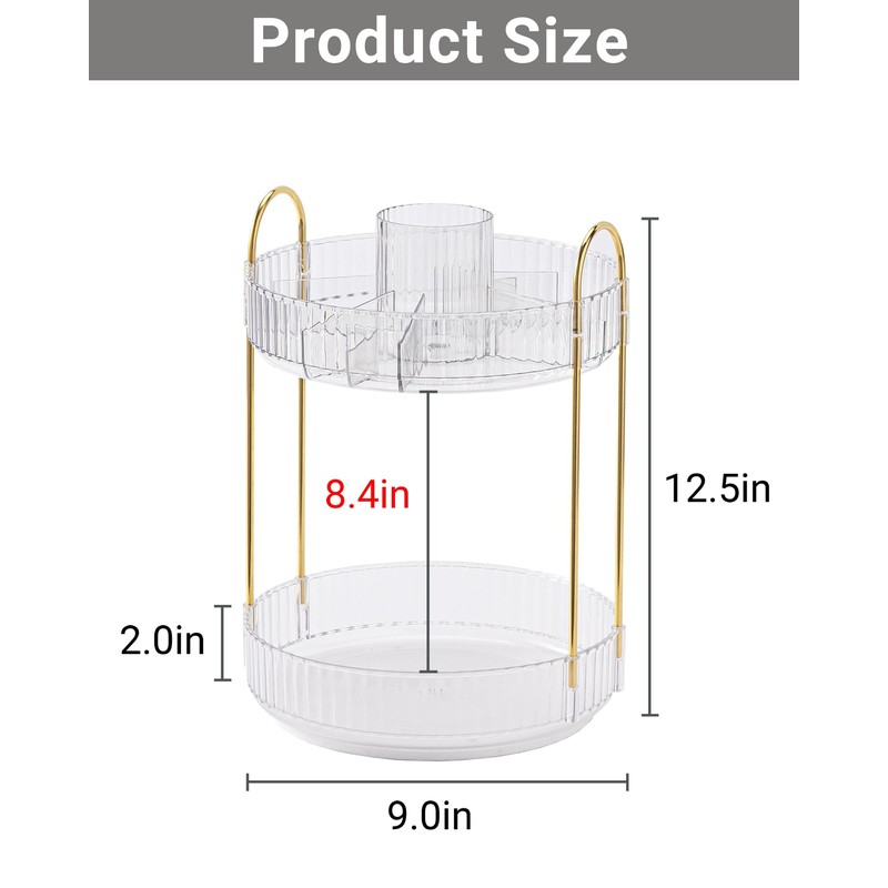 Asayuee 360 Rotating Makeup Organizer,2 Tier Large Capacity Make Up