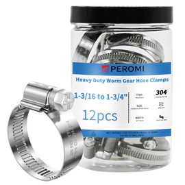 PEROMI 12PCS Heavy Duty Hose Clamps Stainless Steel 304,1-3/16" Hose Clamp to 1-3/4" Hose Clamp in (30-45mm) Adjustable Worm Gear Drive Hose Clamps, Reusable Pipe Clamp for Garden, Automotive