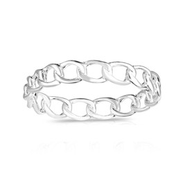 Savlano 925 Sterling Silver 4MM Chain Link Stackable Ring for Women. Comes in 5-9 Sizes with Gift Box-Made in Italy