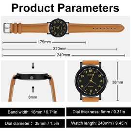 OFFCUP Men's Analogue Quartz Watch with Leather Strap, Minimalist Watch for Men with Large Dial, Classic Business Watch, Easy to Read, Black Dial - Brown Strap, Strap.