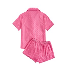 Verdusa Women's 2 Piece Pajama Sets Cute Pj Set Button Up Short Sleeve Top and Short Sleepwear Lounge Sets Pink Medium