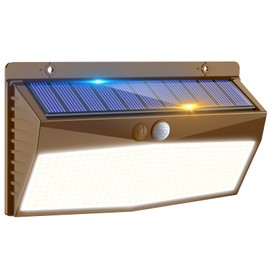 368 LED Solar Lights Outdoor Motion Sensor, Solar Fence Light with 3 Lighting Modes, Solar Powered Security Lights Waterproof for Outside Yard Wall Garden Backyard，Brown