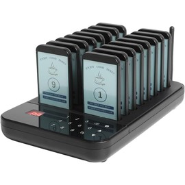 Restaurant Pager System, Pagers for Restaurants,1968ft Long Range, Silent Beep Off, Set with Buzzer, Vibration and Flashing, Custom Stickers,for Food Truck, Bars, Food Court(16 Pagers)