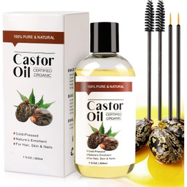200ML Organic Castor Oil,incluye cepillo y cepillo para pestañas, aceite de ricino puro, aceite de ricino, promueve el crecimiento del cabello y las pestañas, protege y fortalece las uñas