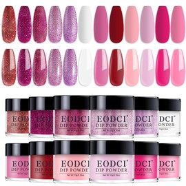 EODCI Nagel Dip Pulver Set, 12 Farben Valentinsnagelkunst Starter Maniküre Salon DIY zu Hause Roter Glitzer Pink Nude Dunkelrosa Keine erforderliche Nagellampe ausgehärtet