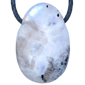 Lebensquelle Plus Rainbow Moonstone Drop Pendant, Drilled Tumbled Stone Pendant with Cotton Band, High-Quality Gemstone Pendant, Semi Precious Stone, Labradorite