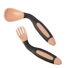 Set de Cubiertos Flexibles PAPU BABY para bebés. Juego de tenedor y cuchara de entrenamiento con estuche de viaje (Naranja)