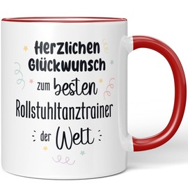 JUNIWORDS Tasse, Herzlichen Glückwunsch zum besten Rollstuhltanztrainer der Welt, Rot (7651612)