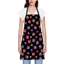 Smooffly Paws Animal Dog Colorful Apron, Unisex Adjustable Bib Apron for Home Kitchen, Restaurant, Coffee House