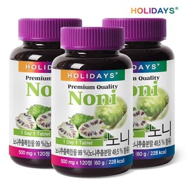 Holidays Noni 120 Tablets, 3 Bottles (12-Month Supply) / 홀리데이즈 노니 120정 3병 (12개월분)