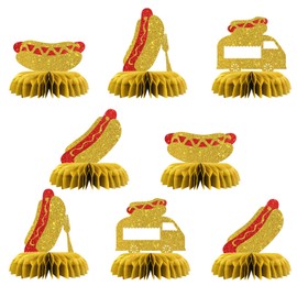 Hotdog Sign Table Honeycomb Centerpieces Decorations - Glitter 8 Pcs Baby Shower Party Table Toppers Decor - Wedding - Engagement - Fiesta Birthday Party Decoration Supplies